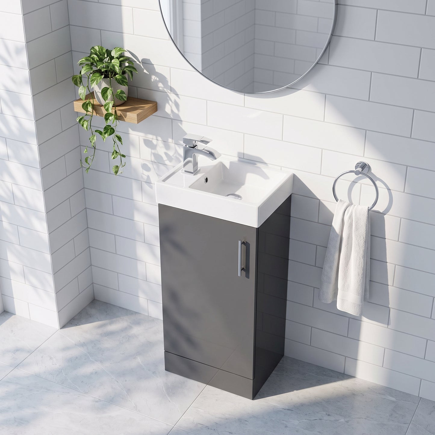 Fairford Minimalist 400mm Gloss Grey Floor Standing Vanity Unit
