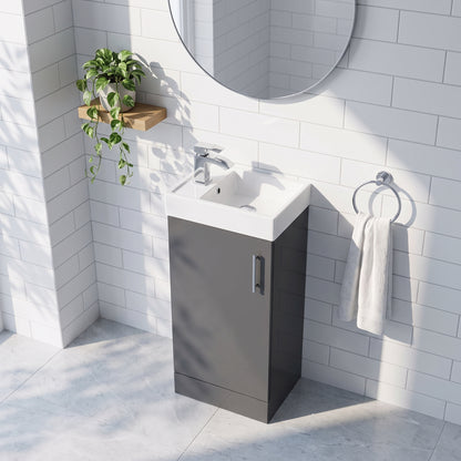 Fairford Minimalist 400mm Gloss Grey Floor Standing Vanity Unit