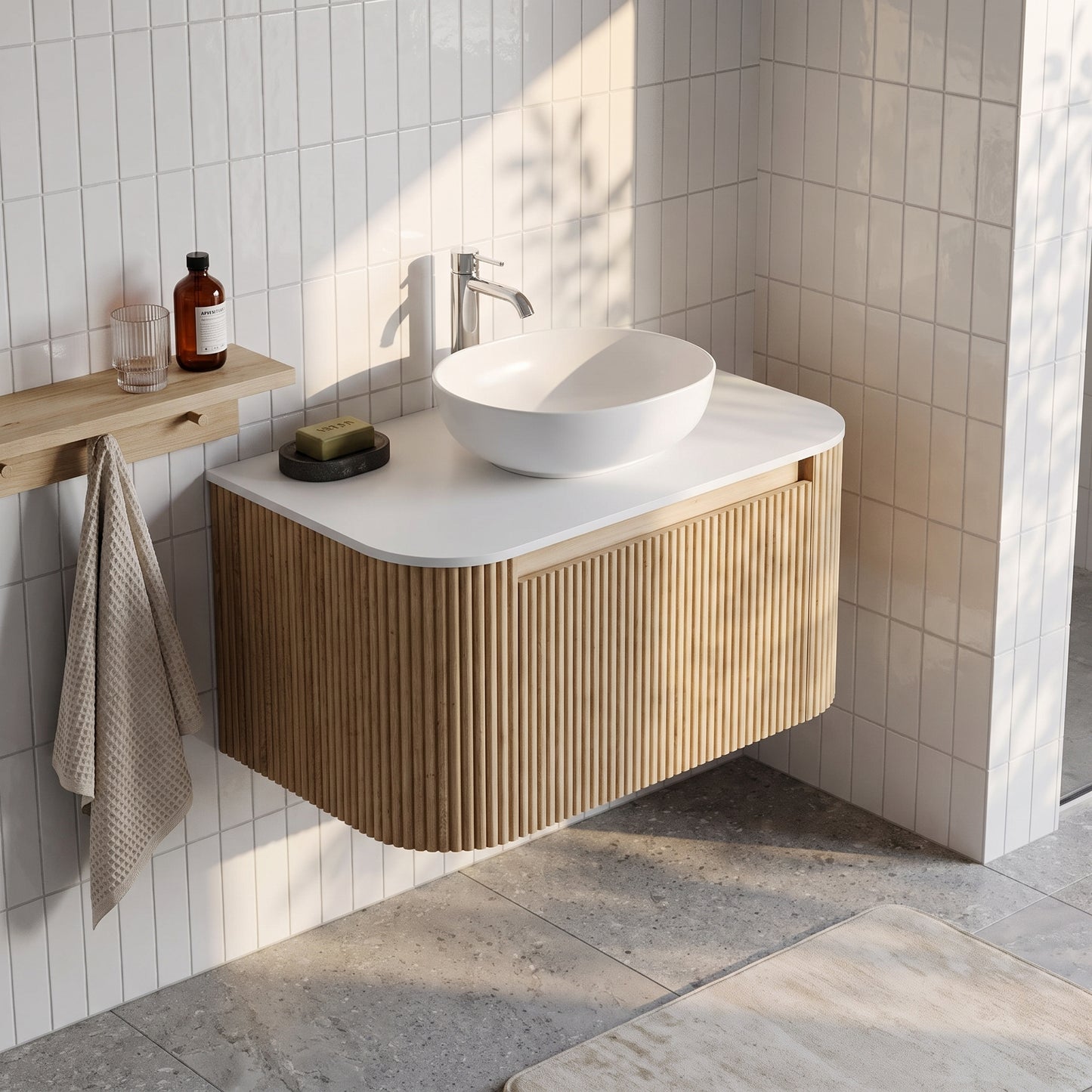 Fairford Sophia Country Oak 870mm Wall Hung Vanity Unit with Worktop