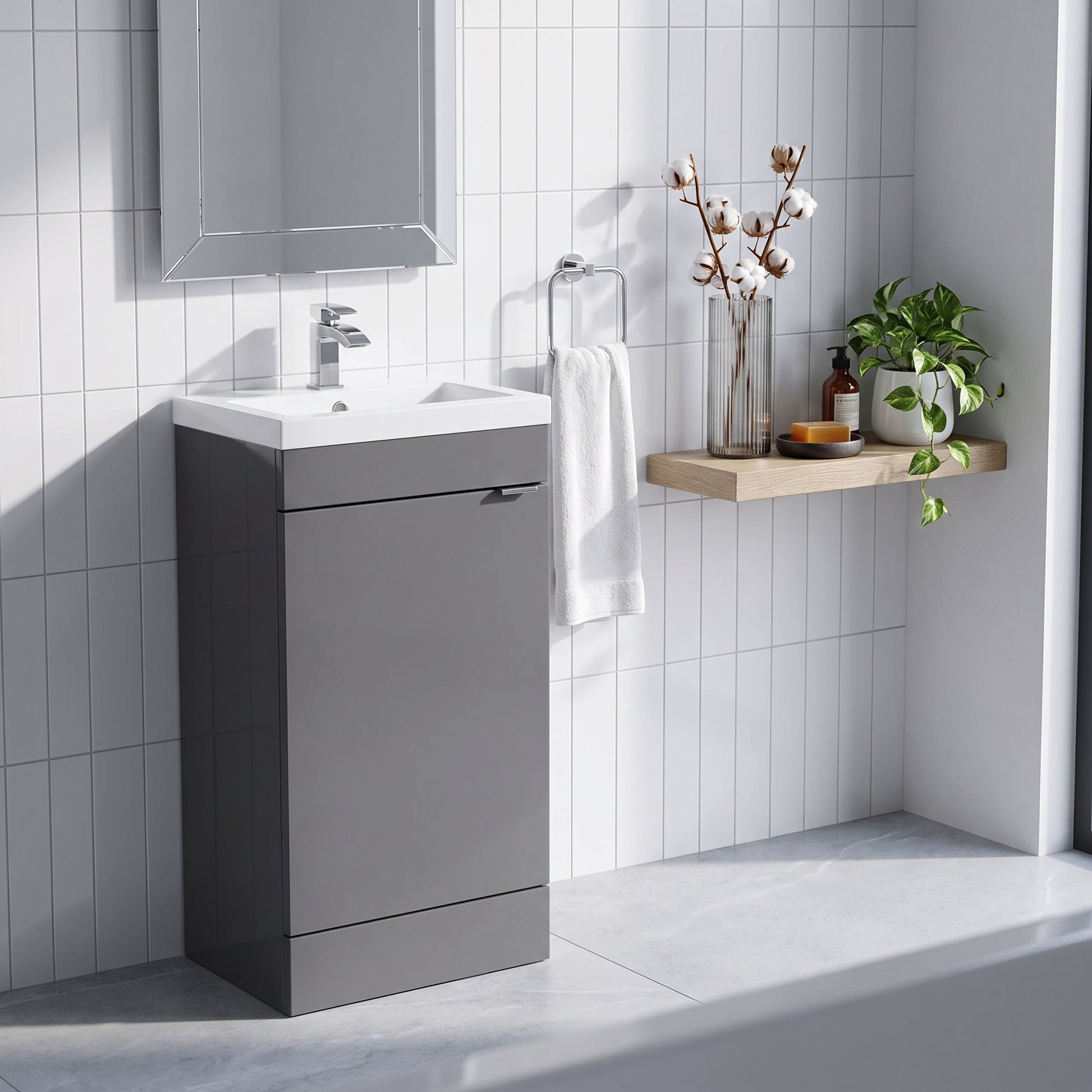 Fairford Union 400mm Full Depth Gloss Grey Vanity Unit