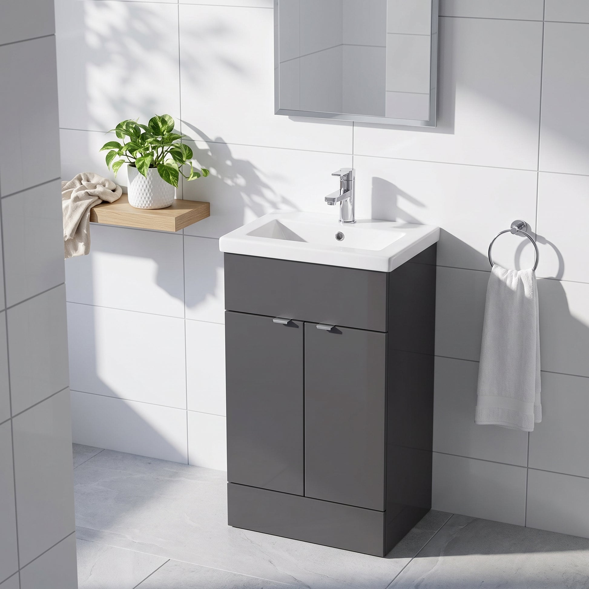 Fairford Union 500mm Full Depth Gloss Grey Vanity Unit