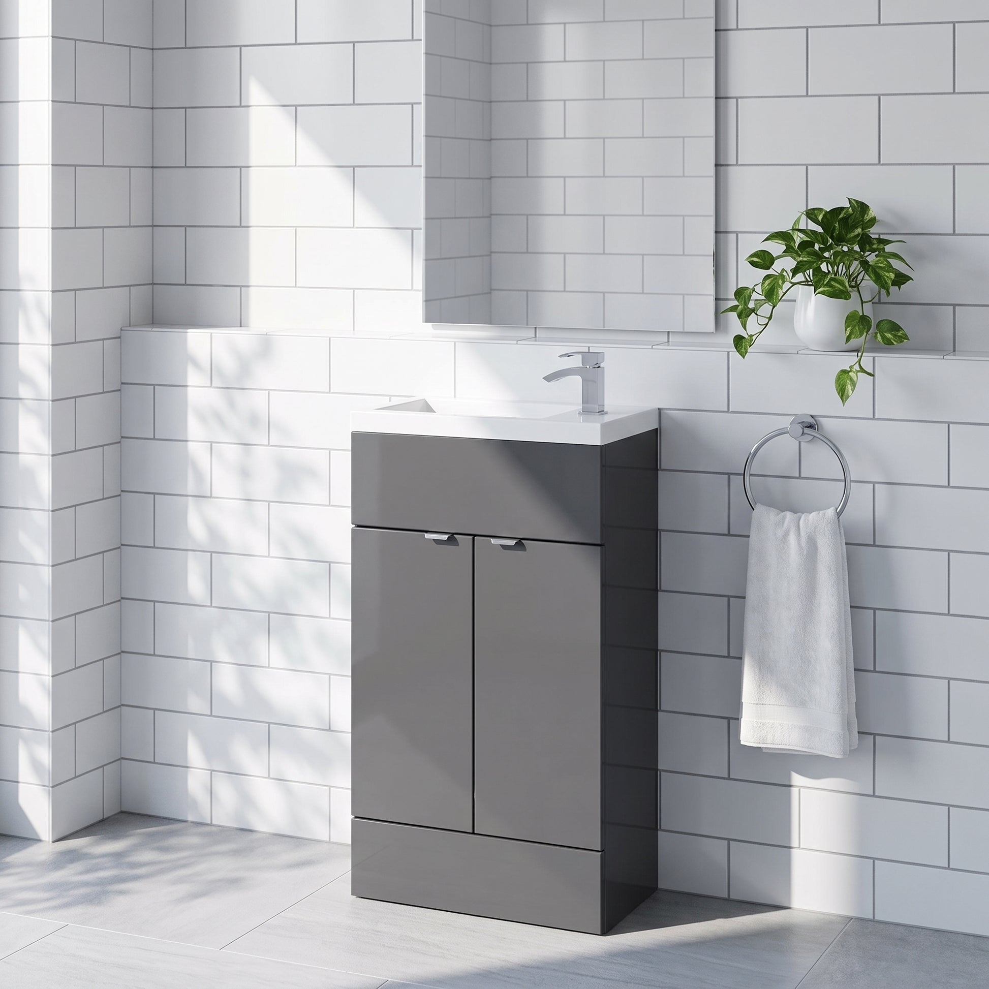 Fairford Union 500mm Slimline Gloss Grey Vanity Unit
