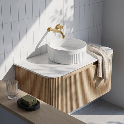 Fairford Sophia Country Oak 870mm Basin & Vanity Unit Pack — Vessel Basin, Curved Vanity Unit & Worktop