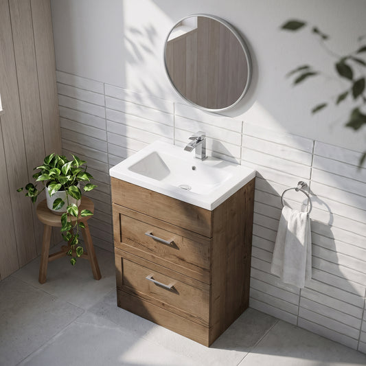 Fairford Union Style Shaker Dark Oak 600mm Full Depth 2 Drawer Vanity Unit