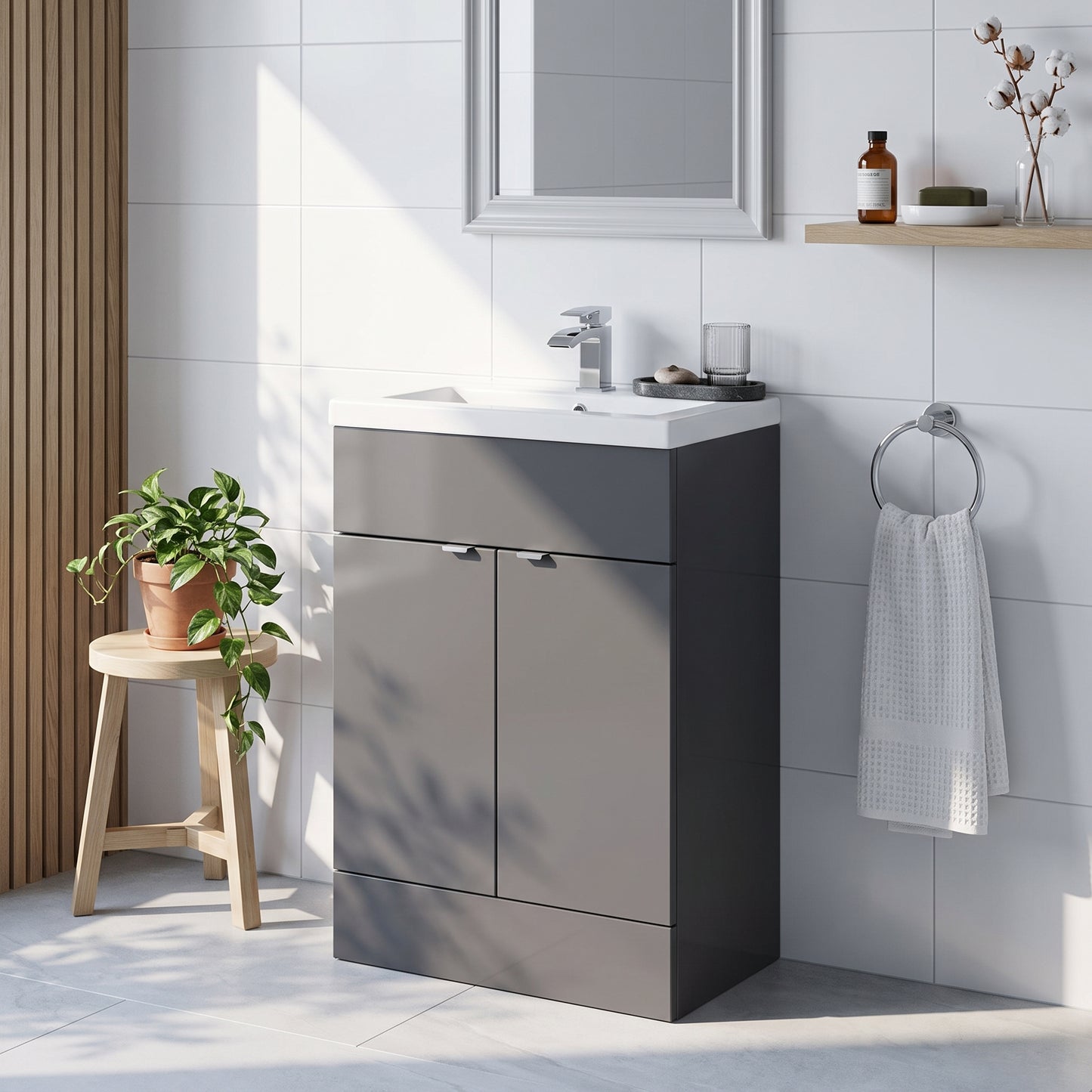 Fairford Union 600mm Full Depth Gloss Grey Vanity Unit