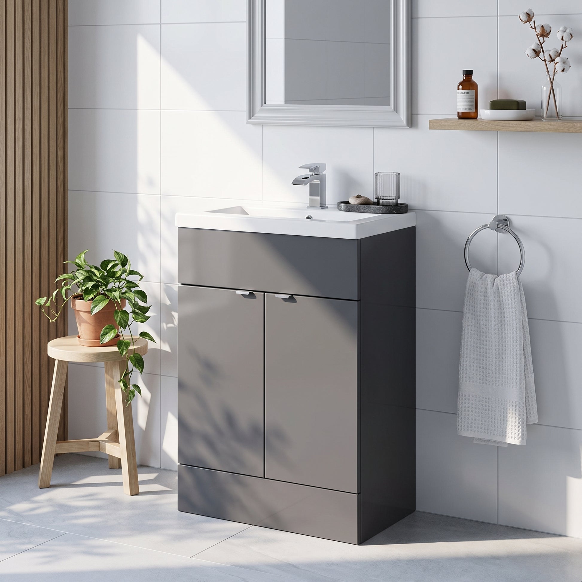 Fairford Union 600mm Full Depth Gloss Grey Vanity Unit
