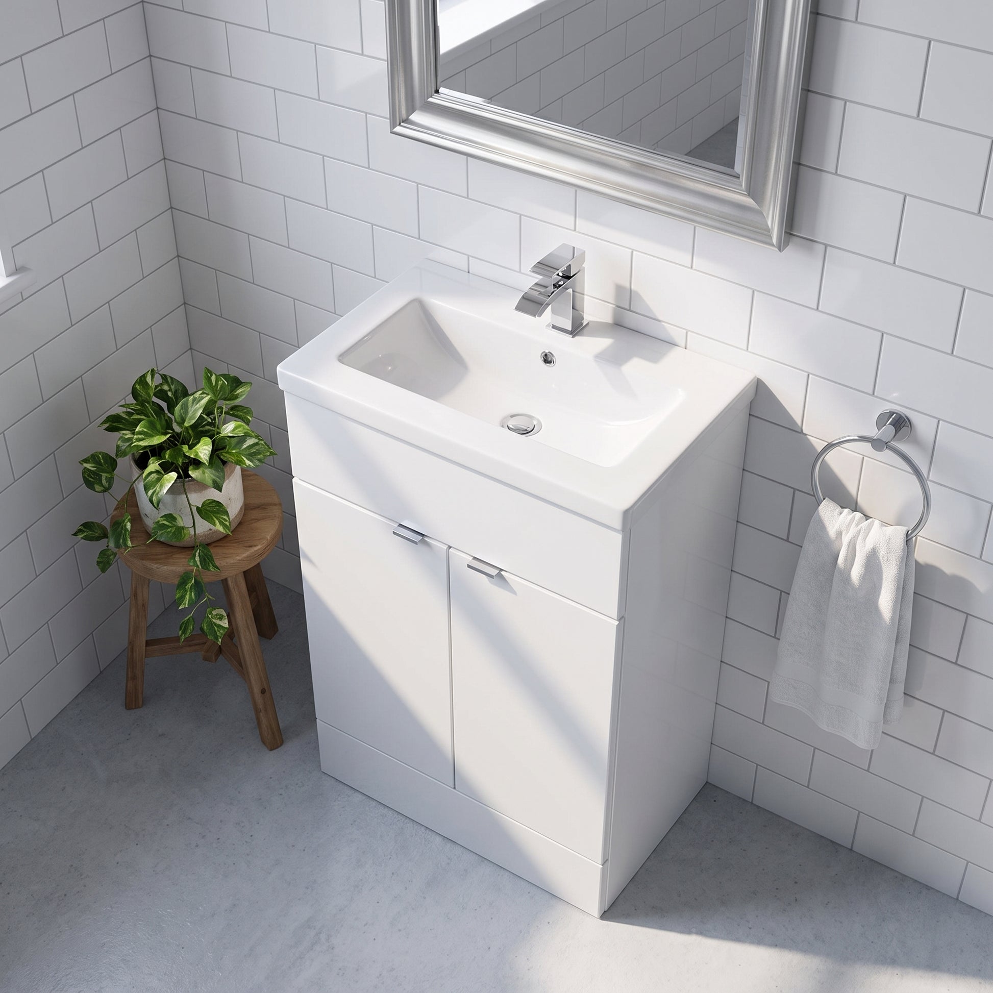 Fairford Union 600mm Full Depth Gloss White Vanity Unit