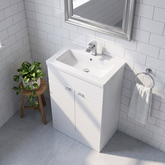 Fairford Union 600mm Full Depth Gloss White Vanity Unit