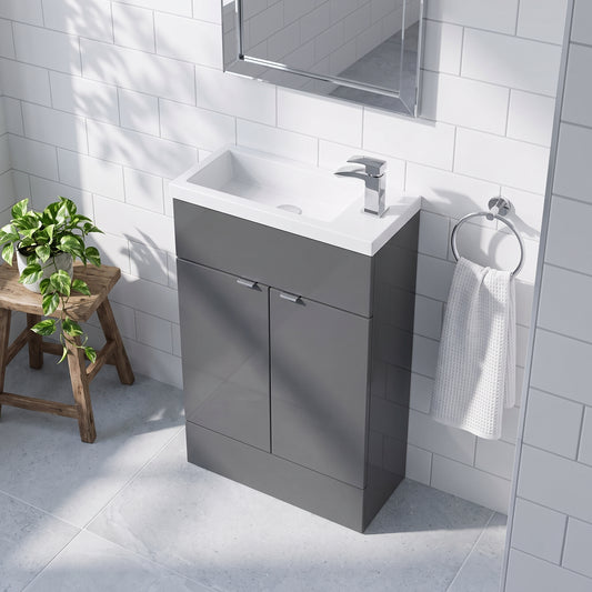 Fairford Union 600mm Slimline Gloss Grey Vanity Unit