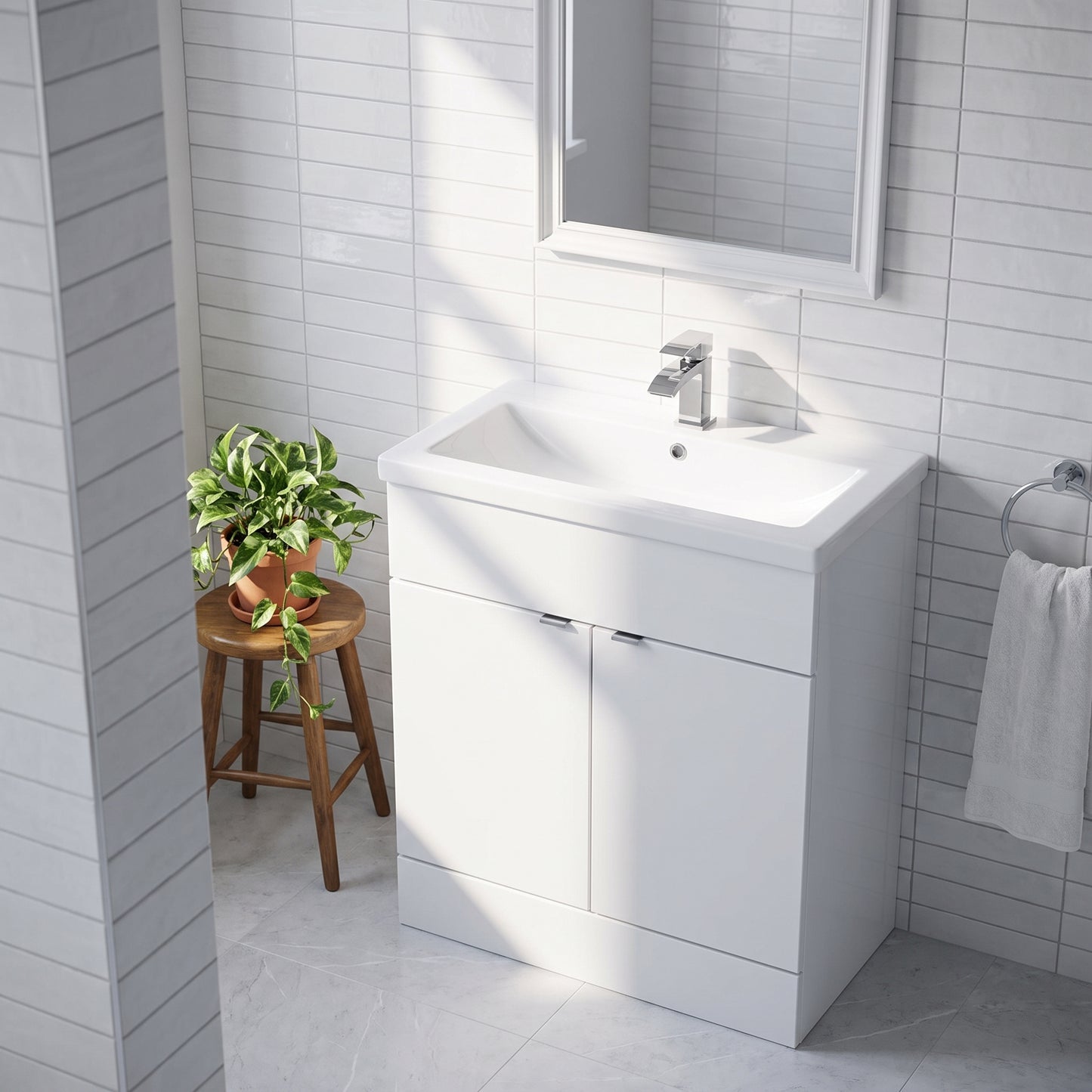 Fairford Union 800mm Full Depth Gloss White Vanity Unit