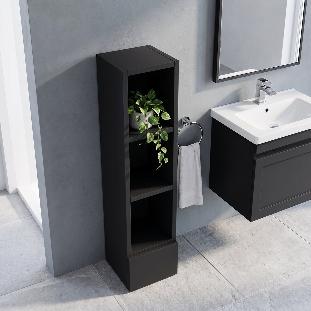 Fairford Union Style Shaker Matt Soft Black 200mm Slimline Open Shelf Unit