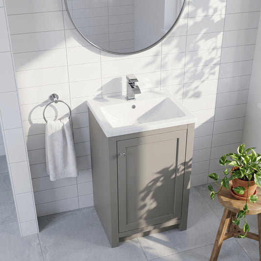 Fairford Union Style Shaker Matt Stone Grey 500mm Full Depth Vanity Unit
