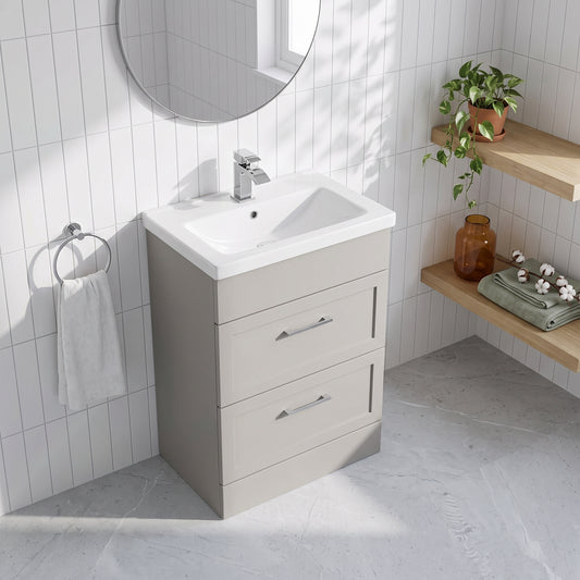 Fairford Union Style Shaker Matt Stone Grey 600mm Full Depth 2 Drawer Vanity Unit