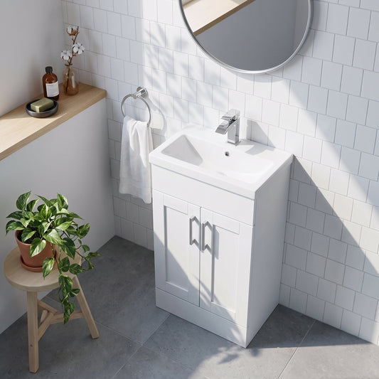 Fairford Union Style Shaker Matt White 600mm Slimline Vanity Unit