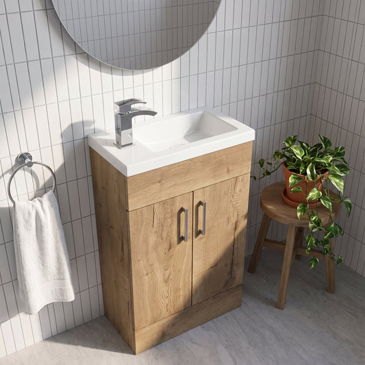 Fairford Union Style Slab Dark Oak 500mm Slimline Vanity Unit