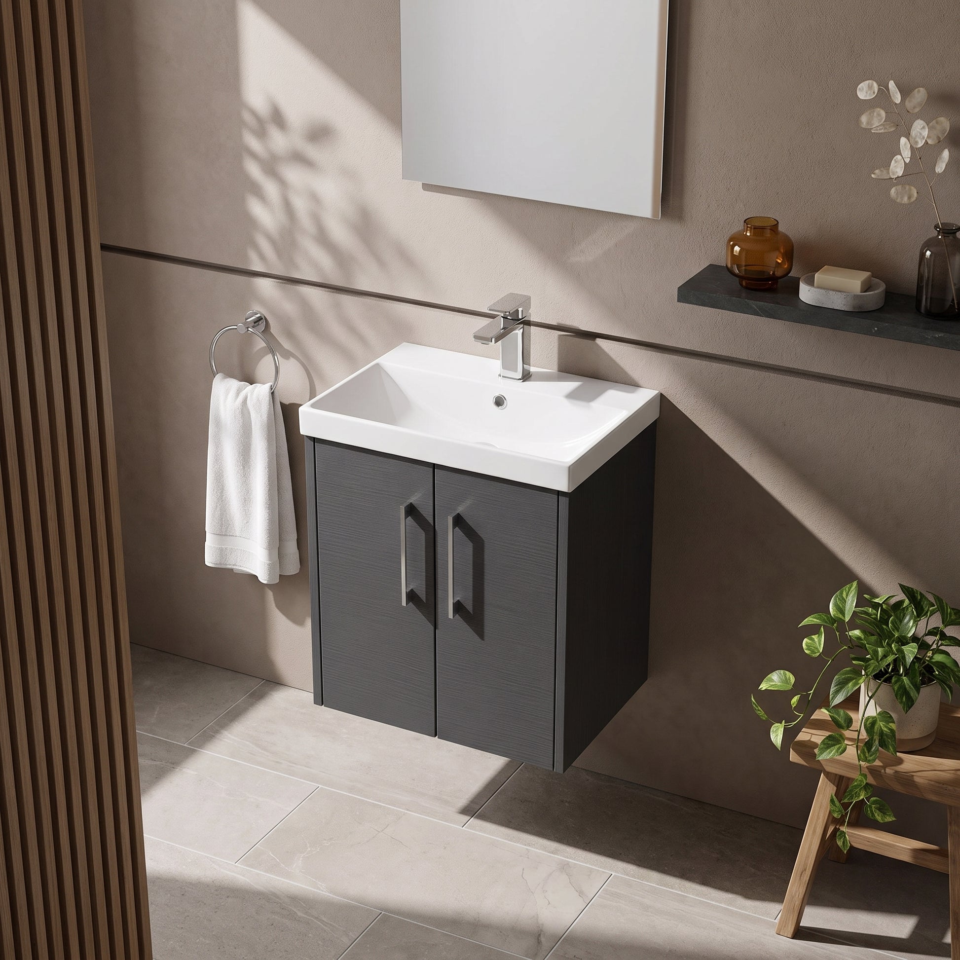 Fairford Anika 500mm Graphite Woodgrain 2 Door Wall Hung Vanity Unit