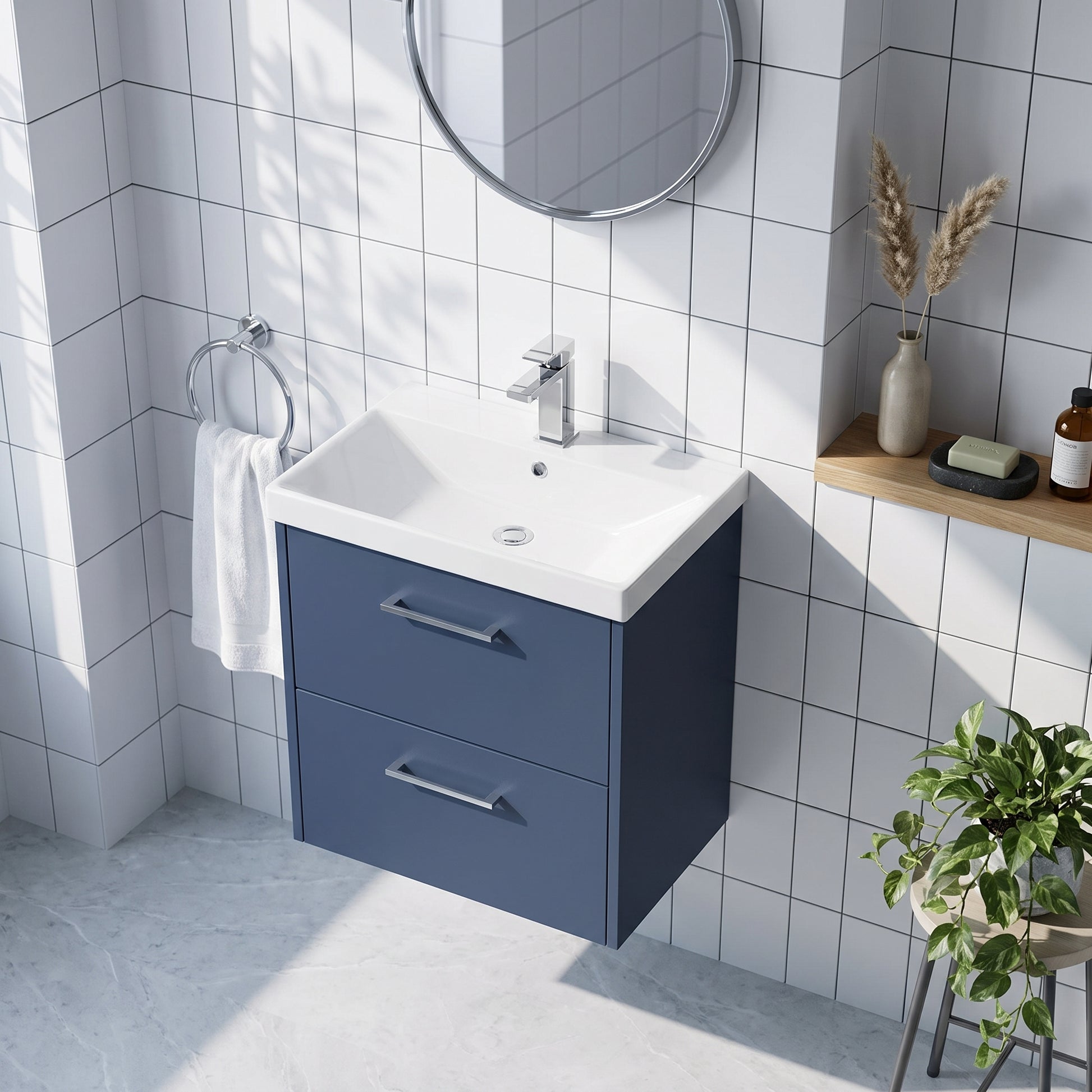 Fairford Anika 600mm Matt Blue 2 Drawer Wall Hung Vanity Unit