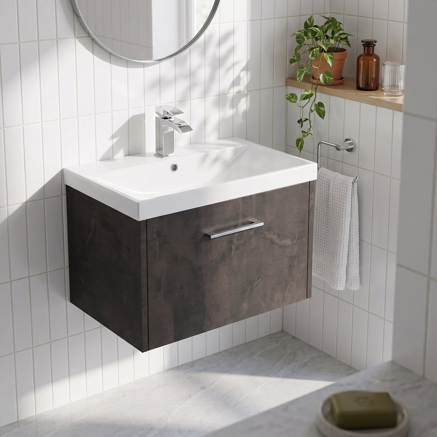 Fairford Anika 600mm Matt Slate 1 Drawer Wall Hung Vanity Unit