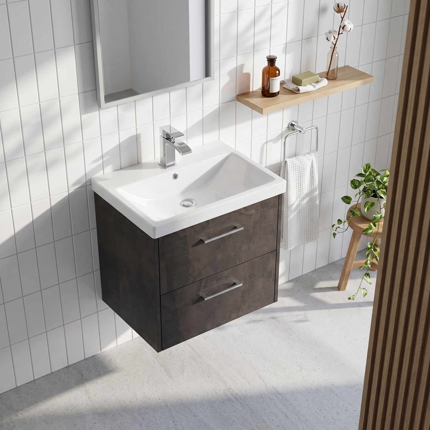 Fairford Anika 600mm Matt Slate 2 Drawer Wall Hung Vanity Unit