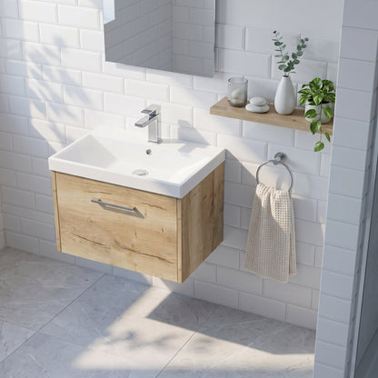 Fairford Anika 600mm Oak Woodgrain 1 Drawer Wall Hung Vanity Unit