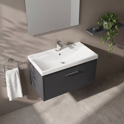 Fairford Anika 800mm Graphite Woodgrain 1 Drawer Wall Hung Vanity Unit