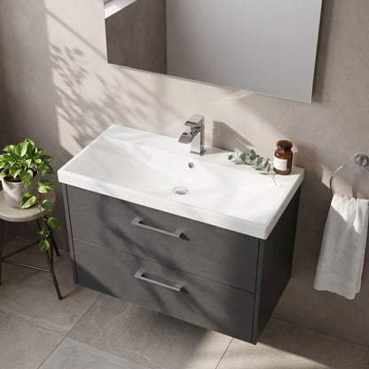Fairford Anika 800mm Graphite Woodgrain 2 Drawer Wall Hung Vanity Unit
