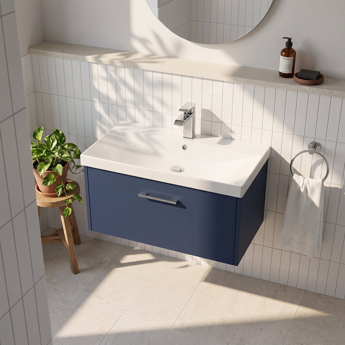 Fairford Anika 800mm Matt Blue 1 Drawer Wall Hung Vanity Unit