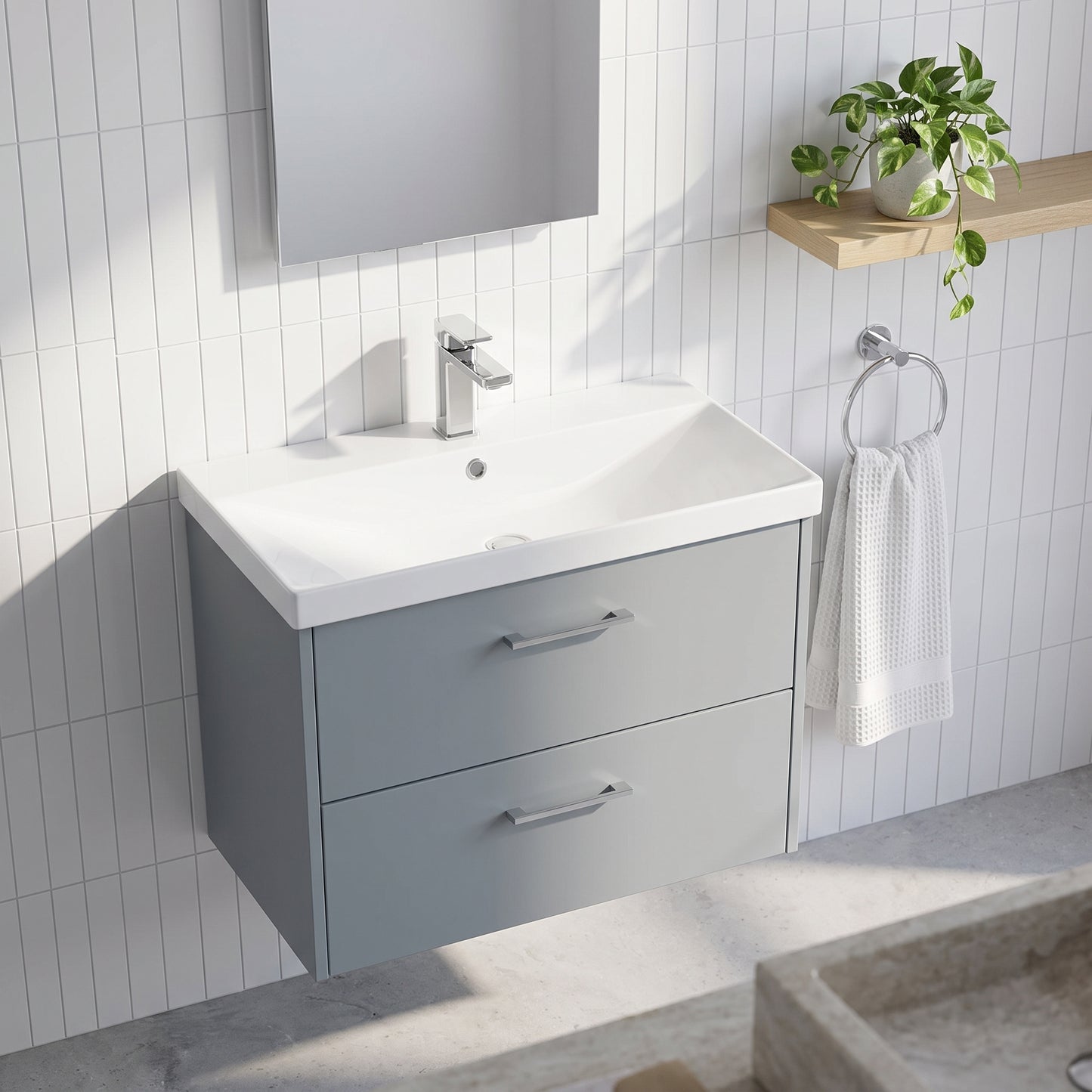 Fairford Anika 800mm Matt Grey 2 Drawer Wall Hung Vanity Unit