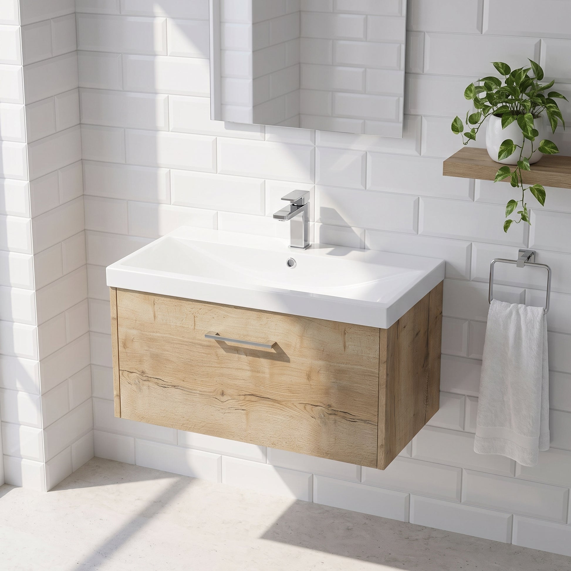 Fairford Anika 800mm Oak Woodgrain 1 Drawer Wall Hung Vanity Unit