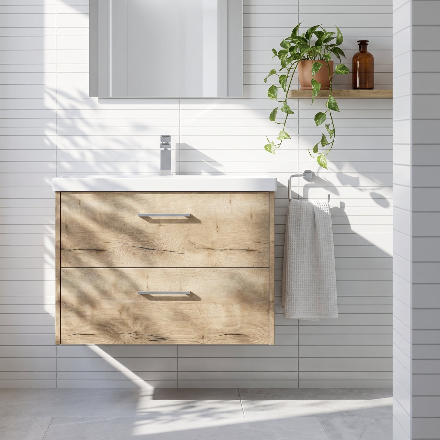 Fairford Anika 800mm Oak Woodgrain 2 Drawer Wall Hung Vanity Unit