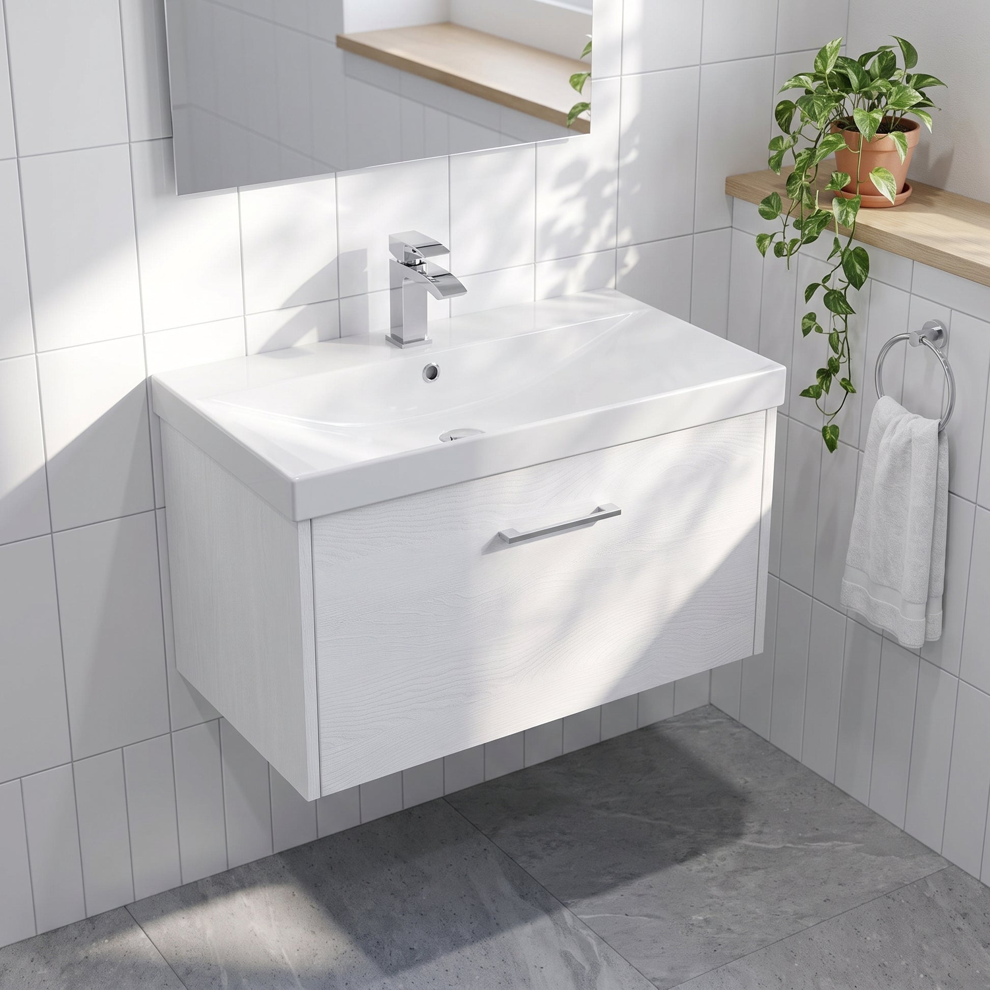 Fairford Anika 800mm White Woodgrain 1 Drawer Wall Hung Vanity Unit