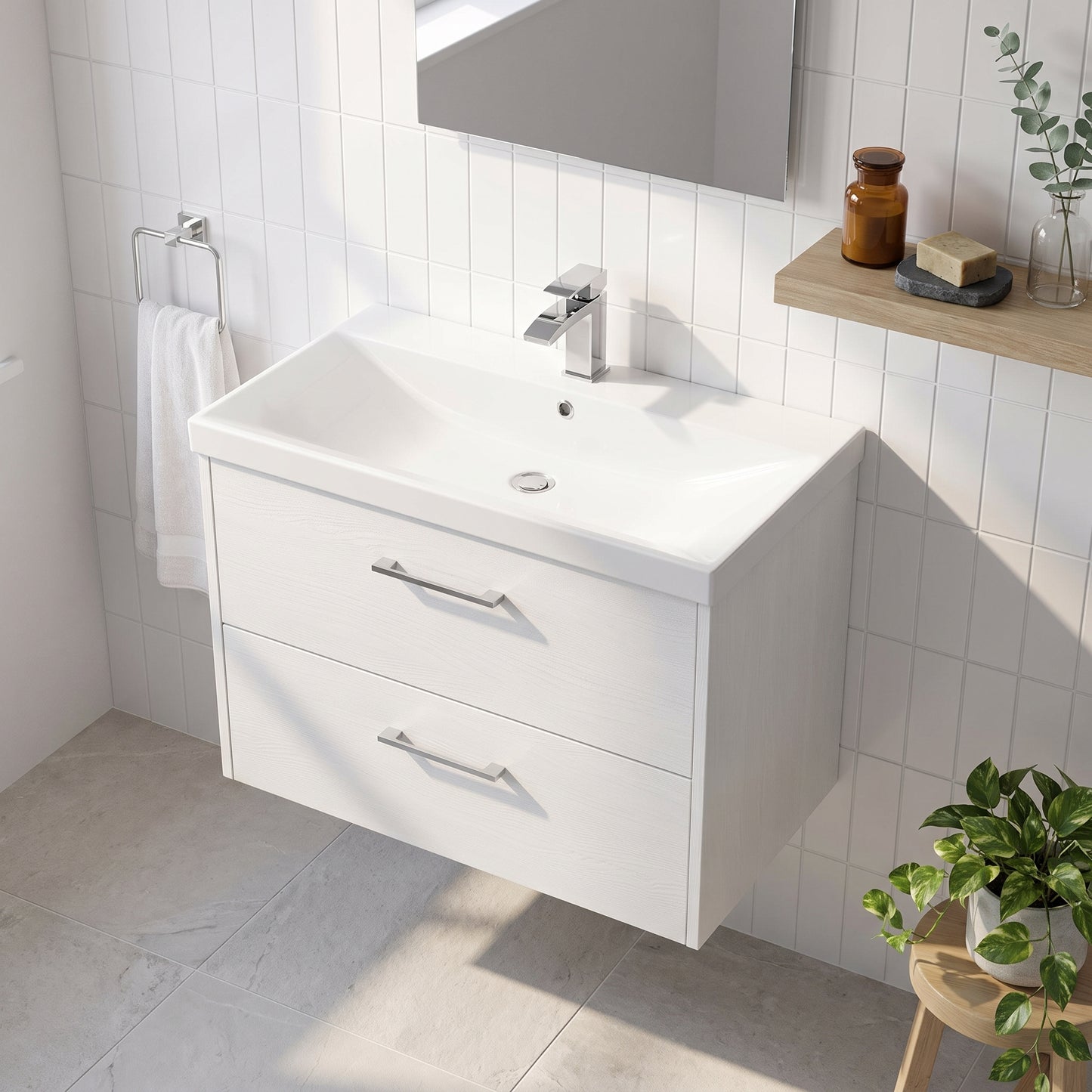 Fairford Anika 800mm White Woodgrain 2 Drawer Wall Hung Vanity Unit