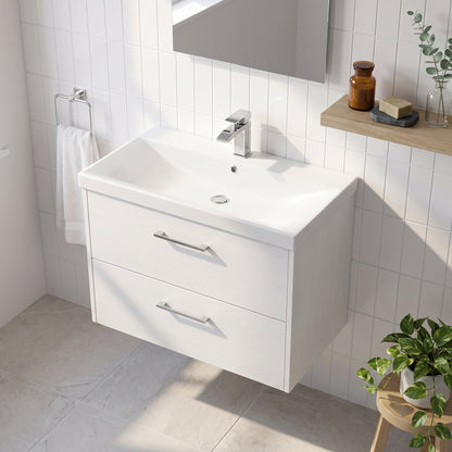 Fairford Anika 800mm White Woodgrain 2 Drawer Wall Hung Vanity Unit