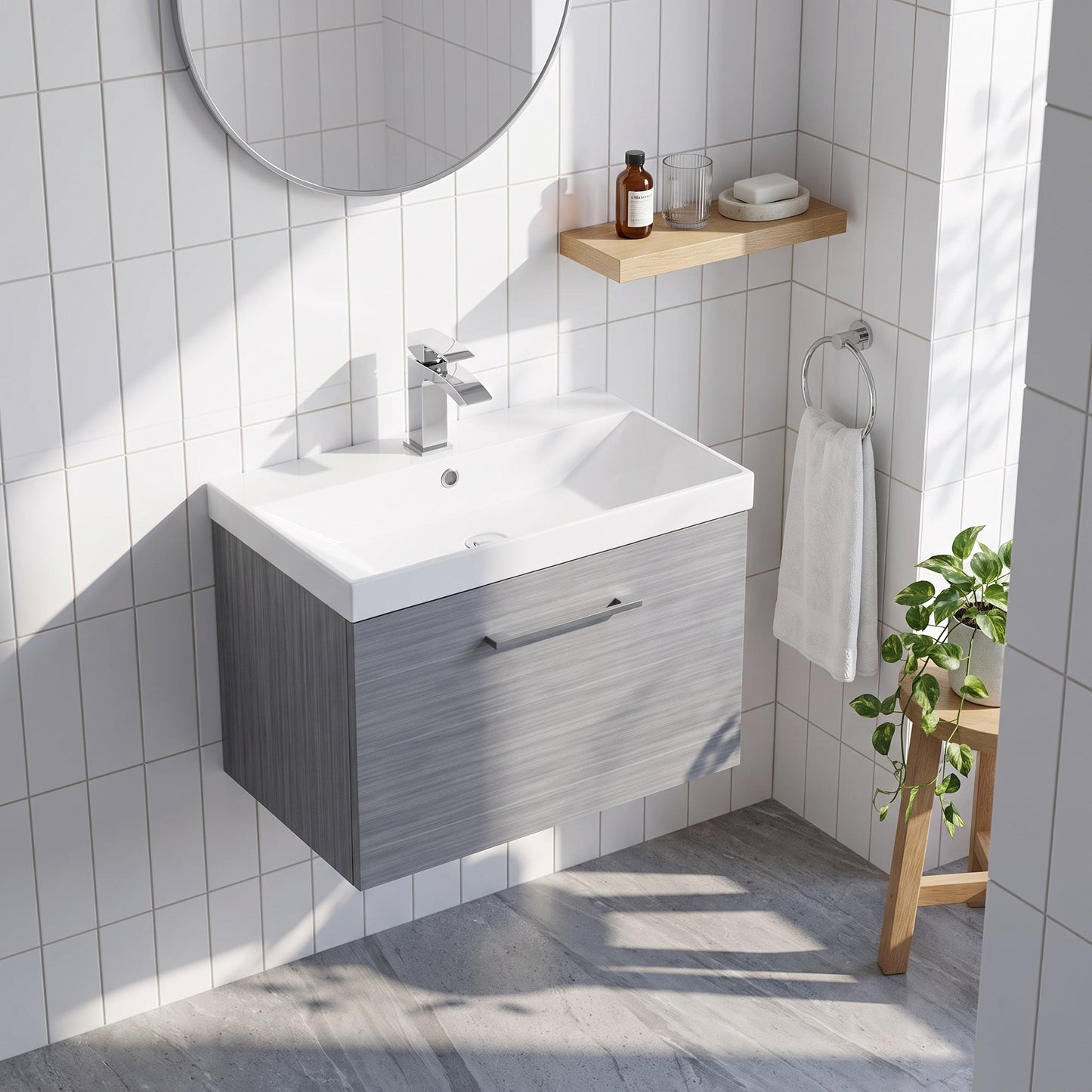 Fairford Aspri 600mm Anthracite Wall Hung Vanity Unit, 40mm Basin