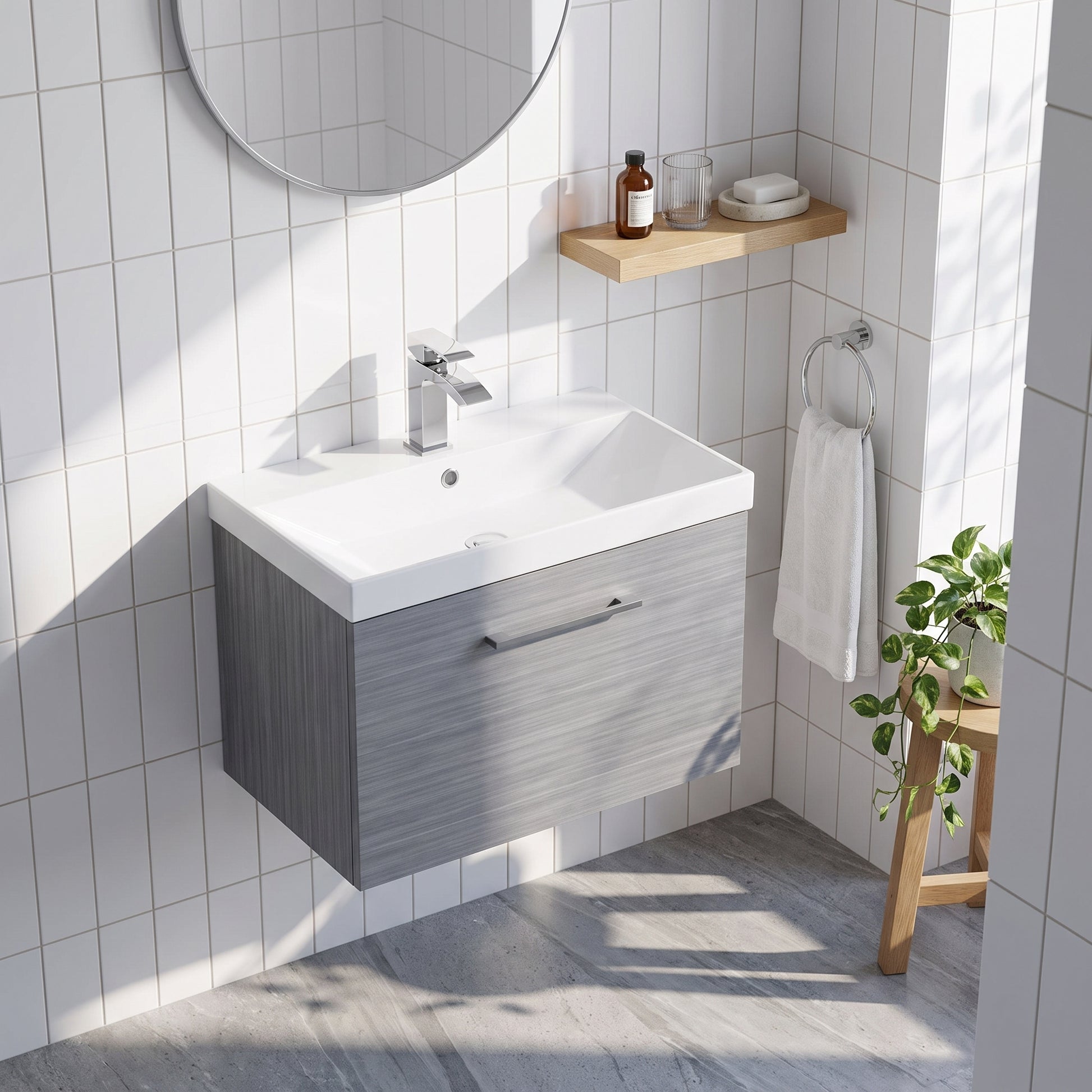 Fairford Aspri 600mm Anthracite Wall Hung Vanity Unit, 40mm Basin