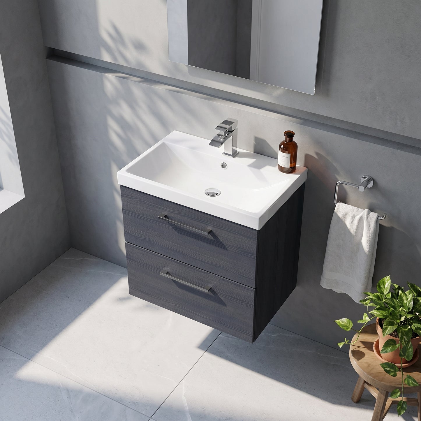 Fairford Aspri 600mm Charcoal Black 2-Drawer Wall Hung Vanity Unit