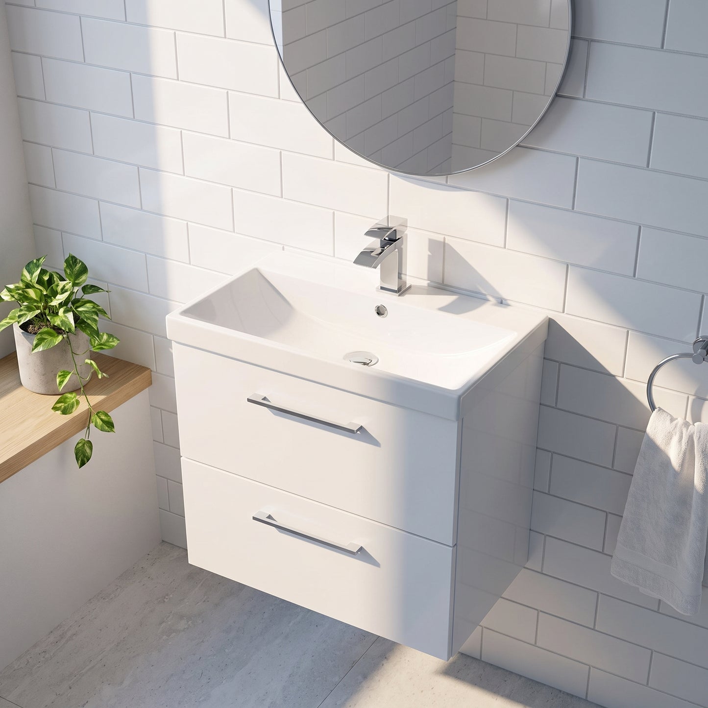Fairford Aspri 600mm Gloss White 2-Drawer Wall Hung Vanity Unit