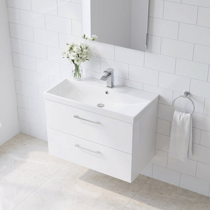 Fairford Aspri 800mm Gloss White 2-Drawer Wall Hung Vanity Unit
