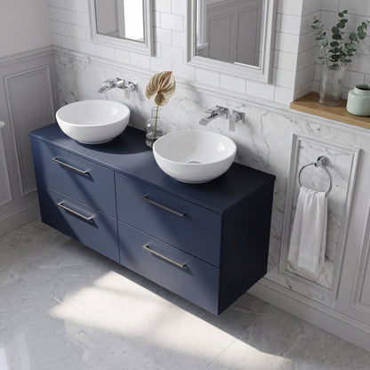 Fairford Aspri Midnight Blue 1200mm 4 Drawer Wall Hung Vanity Unit with Worktop