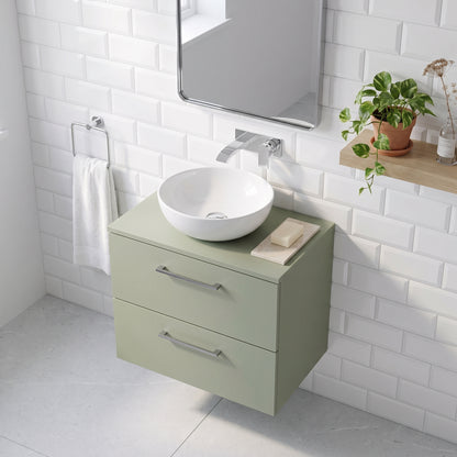 Fairford Aspri Satin Green 600mm 2 Drawer Wall Hung Vanity Unit with Worktop