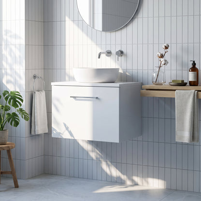 Fairford Aspri 600mm Gloss White Wall Hung Vanity Unit, MDF White Worktop
