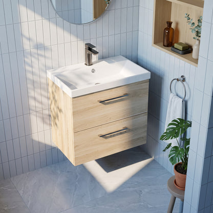 Fairford Aspri Bleached Oak 600mm 2 Drawer Wall Hung Vanity Unit