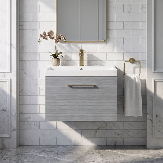 Fairford Aspri Grey Woodgrain 600mm 1 Drawer Wall Hung Vanity Unit