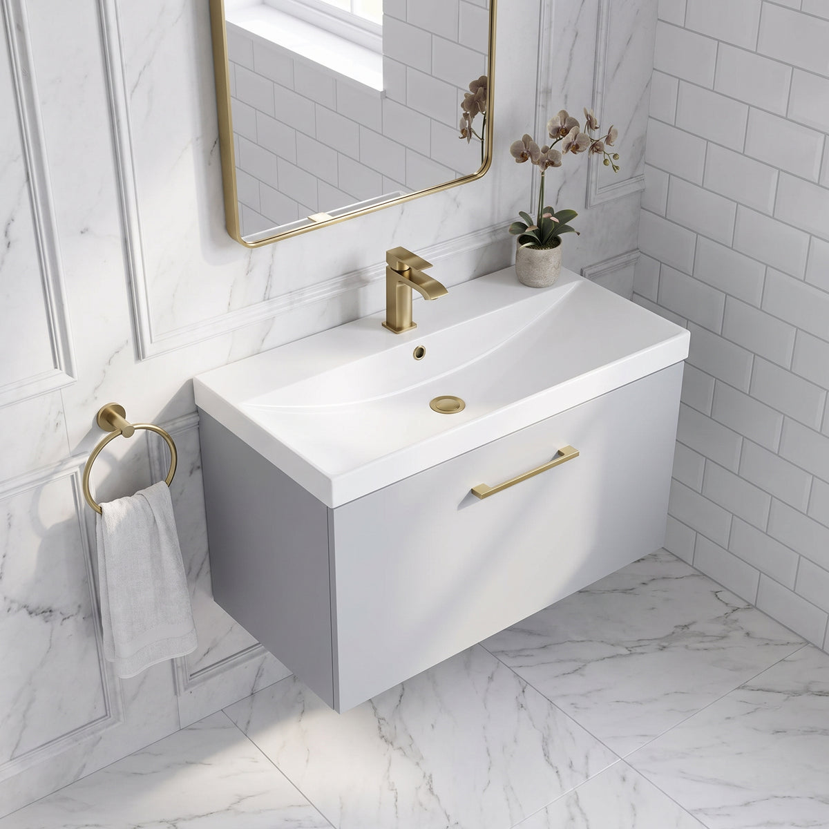 Fairford Aspri Satin Grey 800mm 1 Drawer Wall Hung Vanity Unit