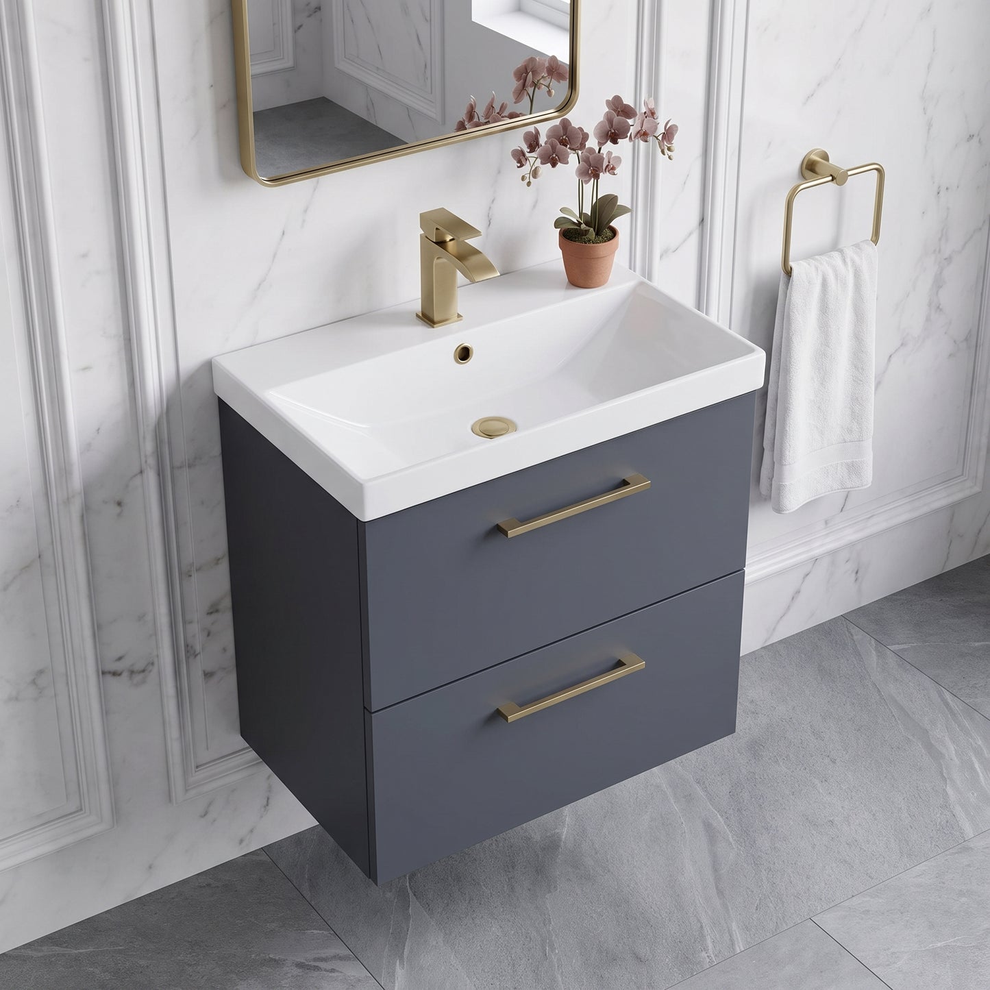 Fairford Aspri Soft Black 600mm 2 Drawer Wall Hung Vanity Unit