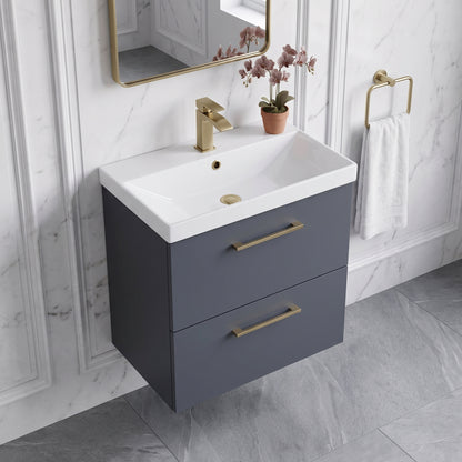 Fairford Aspri Soft Black 600mm 2 Drawer Wall Hung Vanity Unit