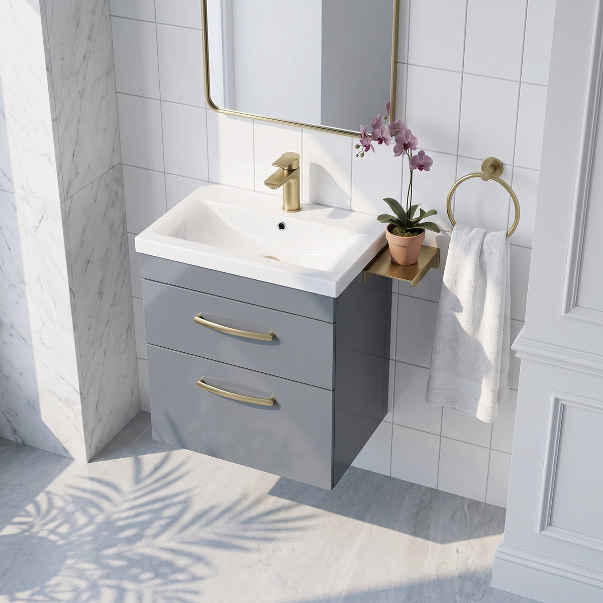 Fairford Carnation 500mm Gloss Grey Wall Hung 2 Drawer Vanity Unit