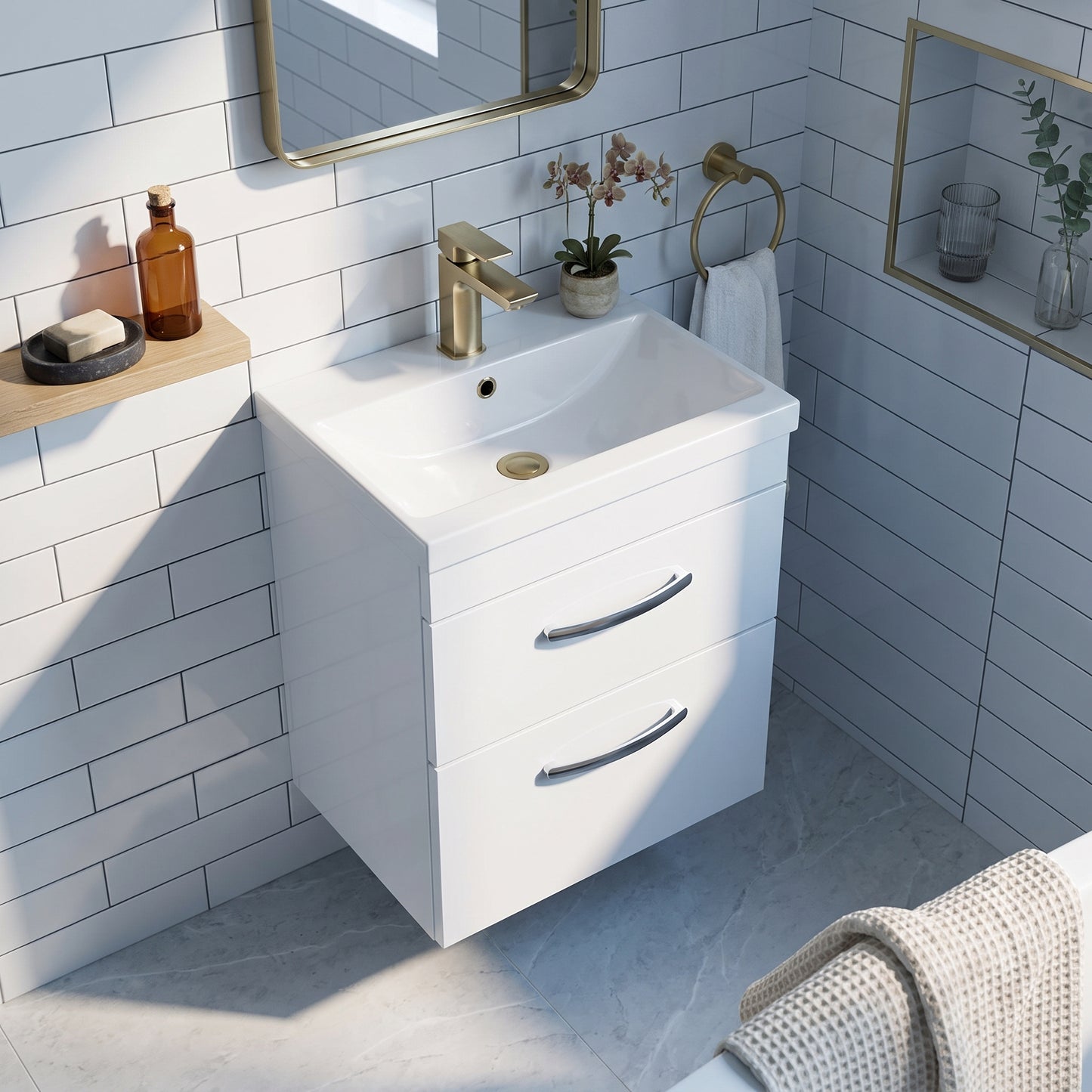 Fairford Carnation 500mm Gloss White Wall Hung 2 Drawer Vanity Unit