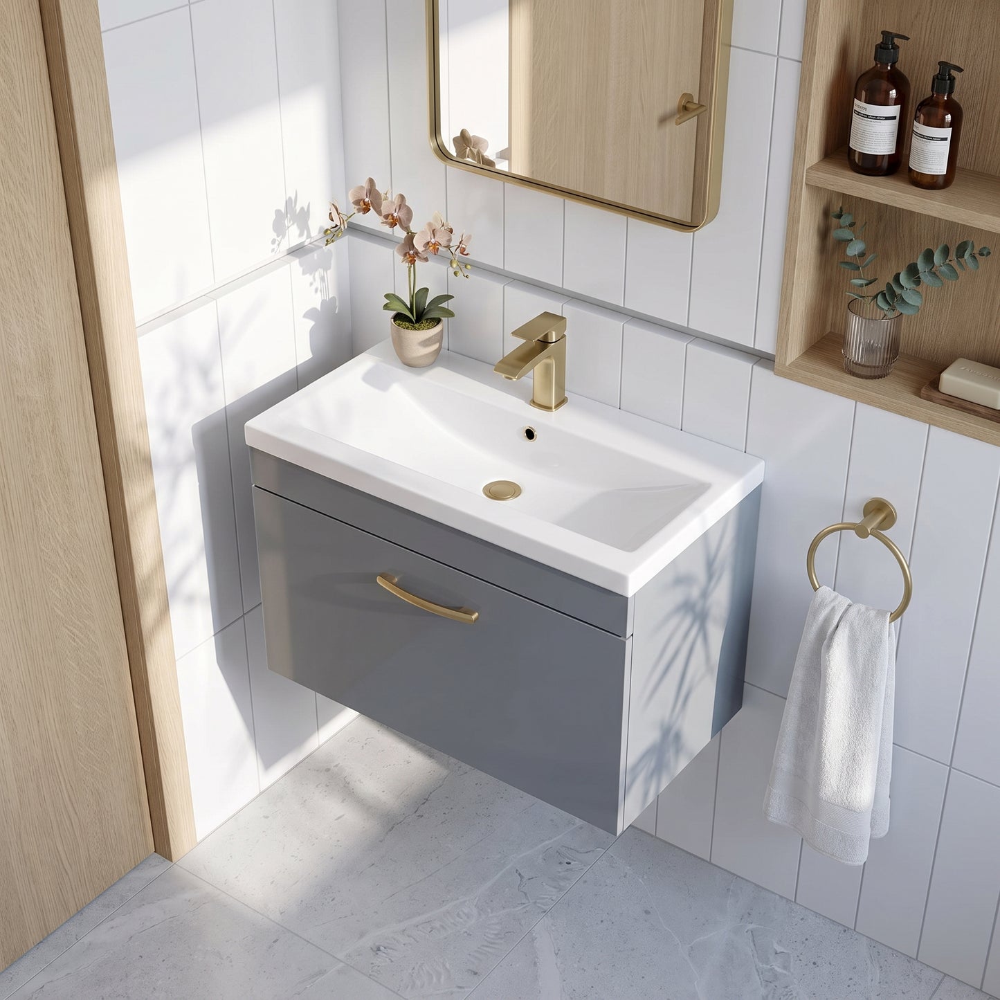 Fairford Carnation 800mm Gloss Grey Wall Hung 1 Drawer Vanity Unit