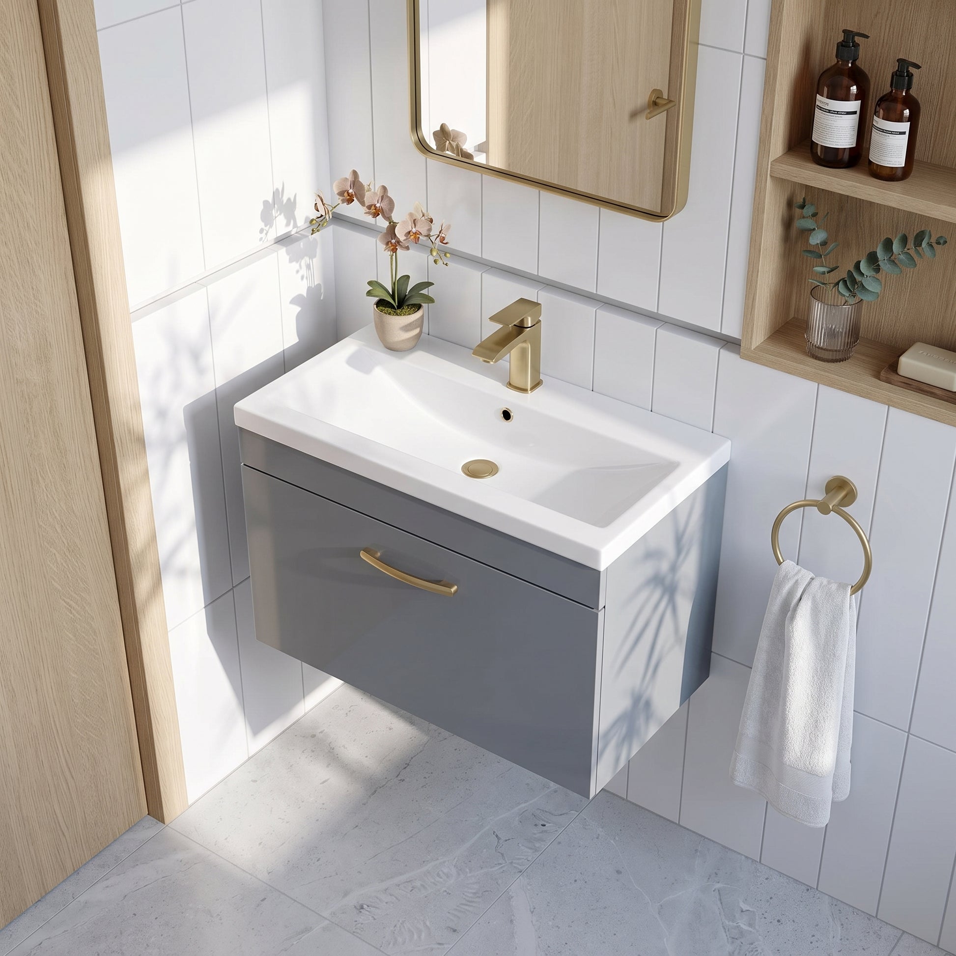Fairford Carnation 800mm Gloss Grey Wall Hung 1 Drawer Vanity Unit